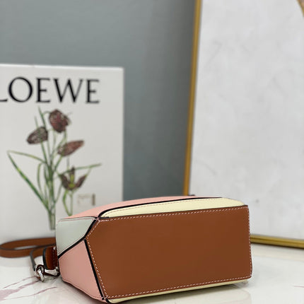 LOE MINI 18 PUZZLE BAG IN LIGHT PINK MIX YELLOW CALFSKIN