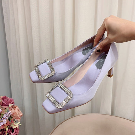 TROMPETTE PUMPS IN LIGHT PURPLE SILK CRYSTAL BUCKLE
