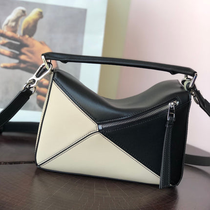 LOE MINI 18 PUZZLE BAG IN WHITE MIX BLACK CALFSKIN
