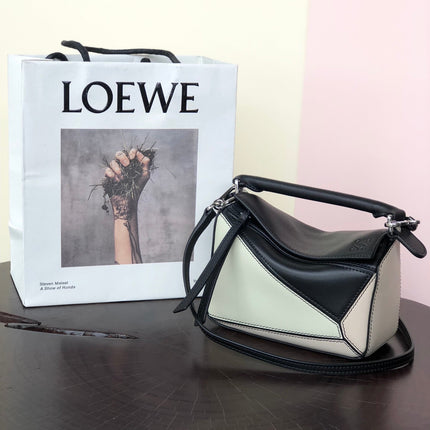 LOE MINI 18 PUZZLE BAG IN WHITE MIX BLACK CALFSKIN
