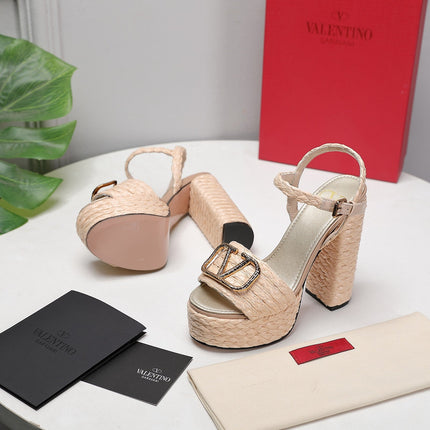 VLTN ESPADRILLE WEDGE SANDALS 25S 130 MM IN BEIGE RAFFIA WITH GOLD HARDWARE