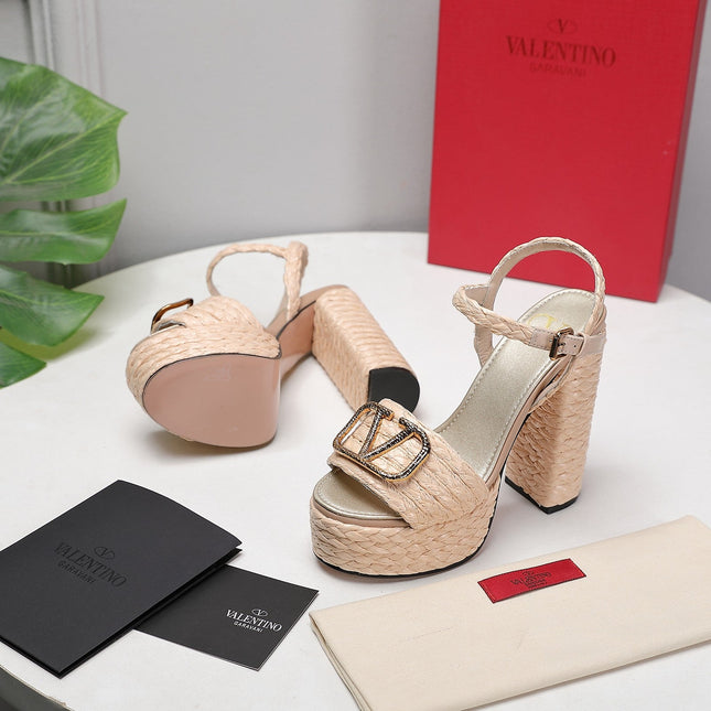 VLTN ESPADRILLE WEDGE SANDALS 25S 130 MM IN BEIGE RAFFIA WITH GOLD HARDWARE