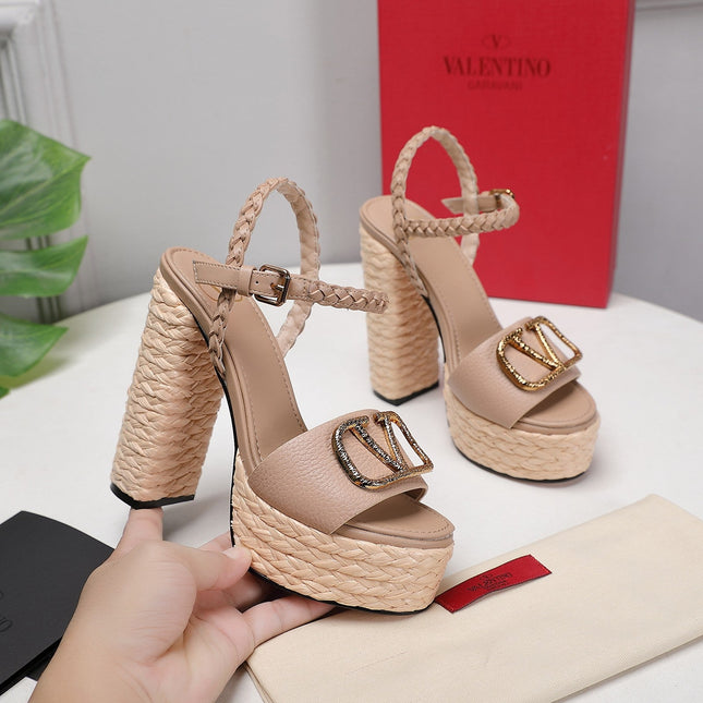 VLTN ESPADRILLE WEDGE SANDALS 25S 130 MM IN BEIGE LAMBSKIN WITH GOLD HARDWARE