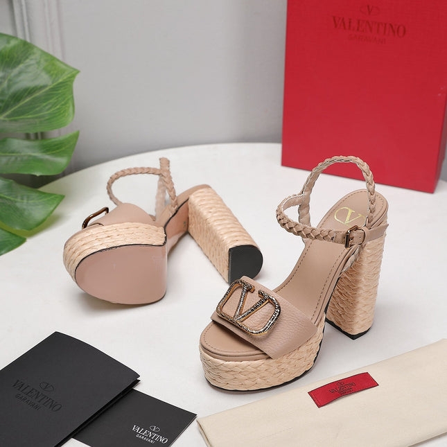 VLTN ESPADRILLE WEDGE SANDALS 25S 130 MM IN BEIGE LAMBSKIN WITH GOLD HARDWARE