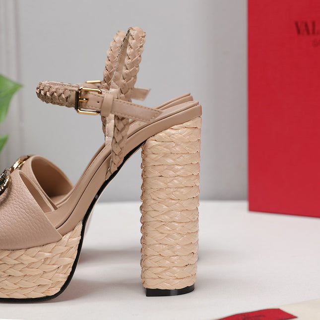 VLTN ESPADRILLE WEDGE SANDALS 25S 130 MM IN BEIGE LAMBSKIN WITH GOLD HARDWARE