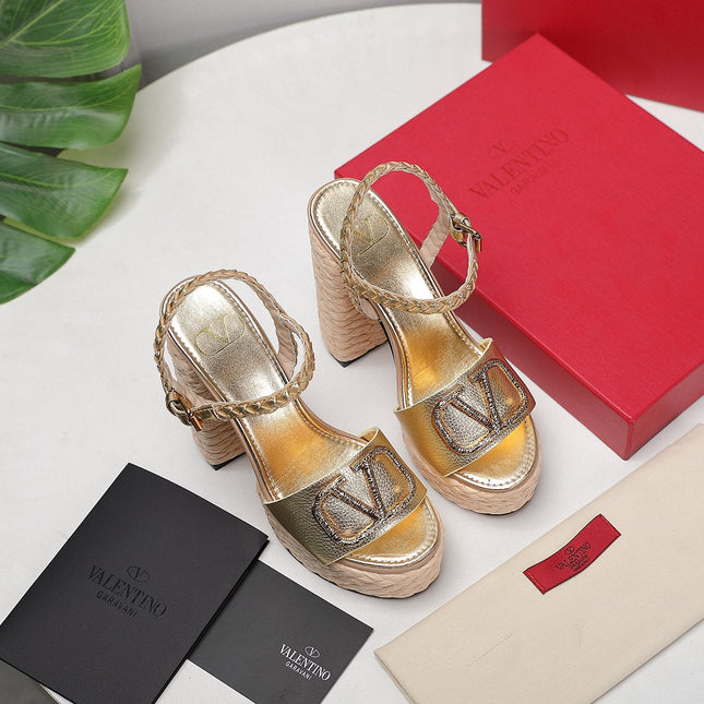 VLTN ESPADRILLE WEDGE SANDALS 25S 130 MM IN GOLD LAMBSKIN WITH GOLD HARDWARE