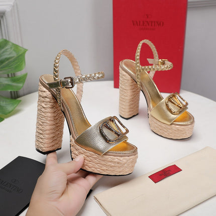 VLTN ESPADRILLE WEDGE SANDALS 25S 130 MM IN GOLD LAMBSKIN WITH GOLD HARDWARE