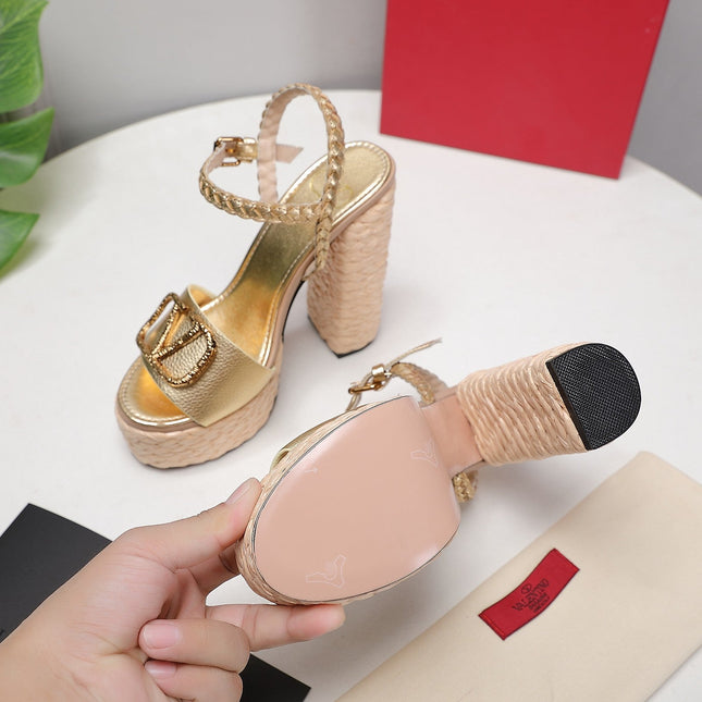 VLTN ESPADRILLE WEDGE SANDALS 25S 130 MM IN GOLD LAMBSKIN WITH GOLD HARDWARE