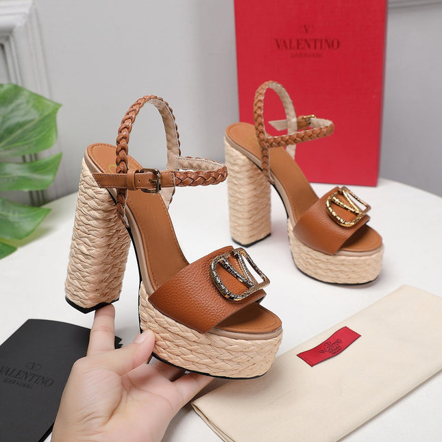 VLTN ESPADRILLE WEDGE SANDALS 25S 130 MM IN BROWN LAMBSKIN WITH GOLD HARDWARE