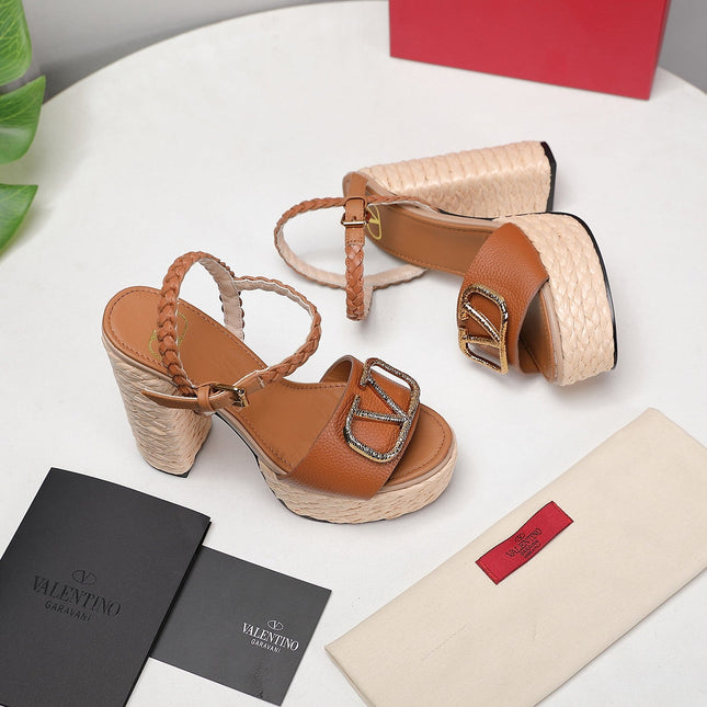 VLTN ESPADRILLE WEDGE SANDALS 25S 130 MM IN BROWN LAMBSKIN WITH GOLD HARDWARE