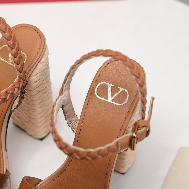 VLTN ESPADRILLE WEDGE SANDALS 25S 130 MM IN BROWN LAMBSKIN WITH GOLD HARDWARE