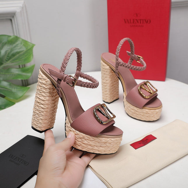 VLTN ESPADRILLE WEDGE SANDALS 25S 130 MM IN MUTED CLAY PINK LAMBSKIN WITH GOLD HARDWARE