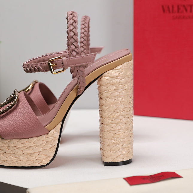 VLTN ESPADRILLE WEDGE SANDALS 25S 130 MM IN MUTED CLAY PINK LAMBSKIN WITH GOLD HARDWARE