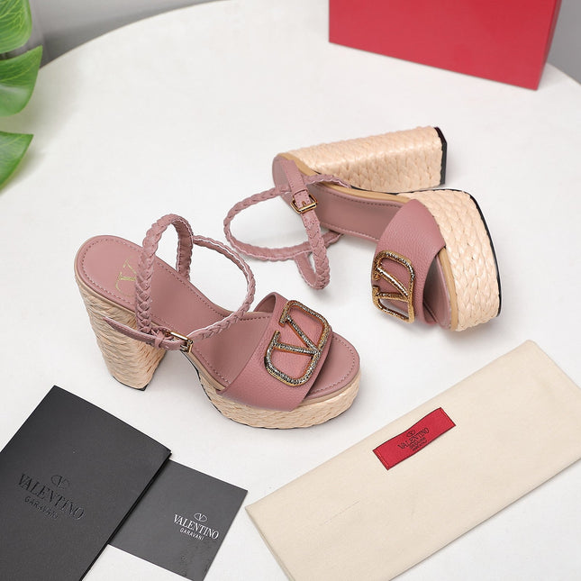 VLTN ESPADRILLE WEDGE SANDALS 25S 130 MM IN MUTED CLAY PINK LAMBSKIN WITH GOLD HARDWARE