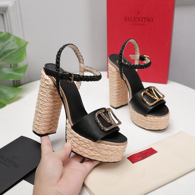 VLTN ESPADRILLE WEDGE SANDALS 25S 130 MM IN BLACK LAMBSKIN WITH GOLD HARDWARE