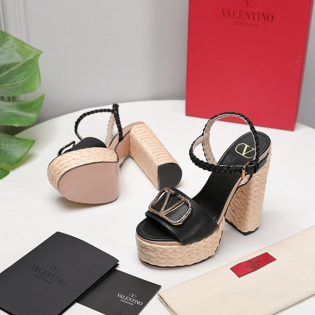 VLTN ESPADRILLE WEDGE SANDALS 25S 130 MM IN BLACK LAMBSKIN WITH GOLD HARDWARE