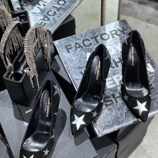 SL CHARLOTTE SILVER STAR PUMPS BLACK SUEDE