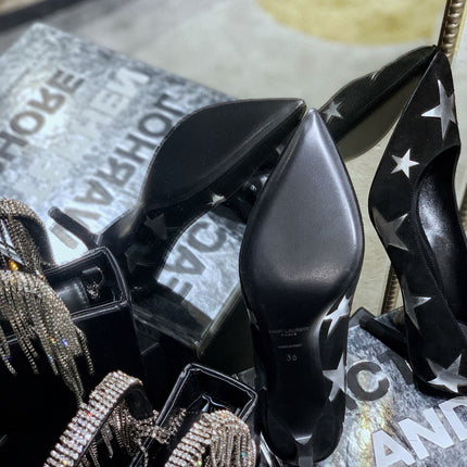 SL CHARLOTTE SILVER STAR PUMPS BLACK SUEDE