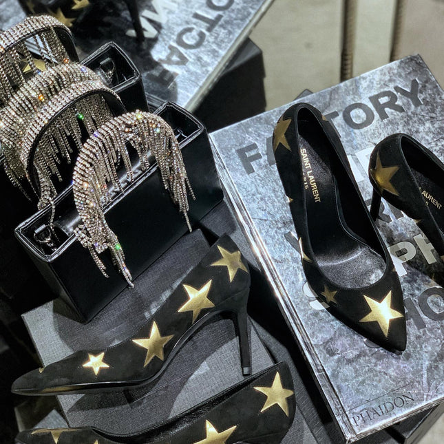 SL CHARLOTTE GOLD STAR PUMPS BLACK SUEDE