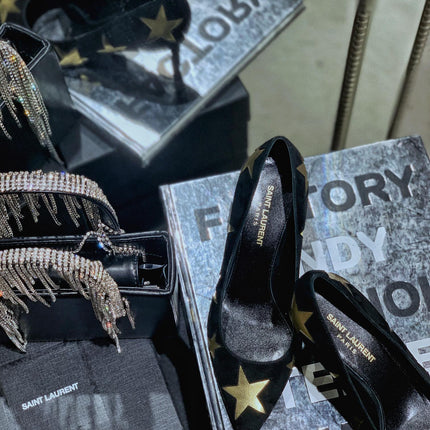 SL CHARLOTTE GOLD STAR PUMPS BLACK SUEDE
