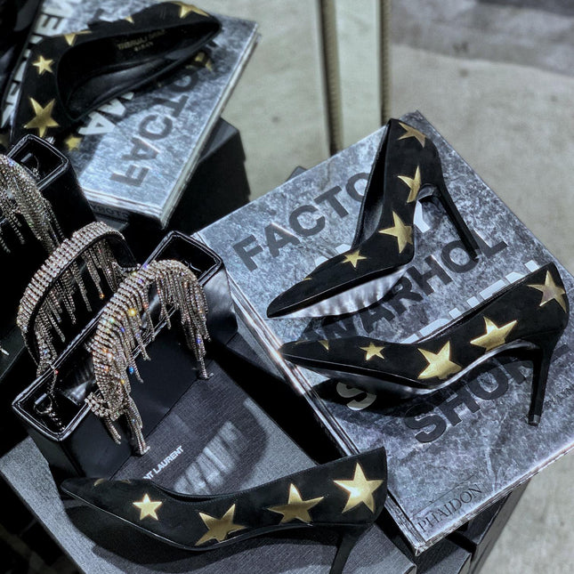 SL CHARLOTTE GOLD STAR PUMPS BLACK SUEDE