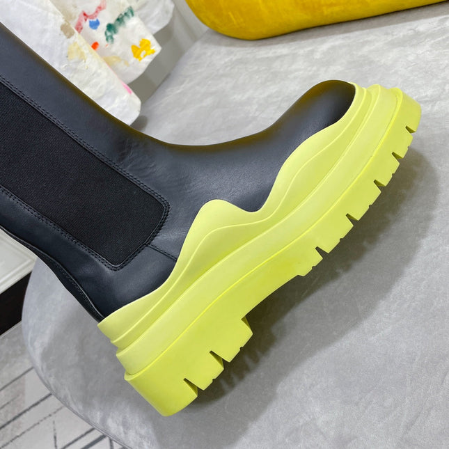TIRE CHELSEA BOOT IN BLACK MIX NEON YELLOW CALFSKIN