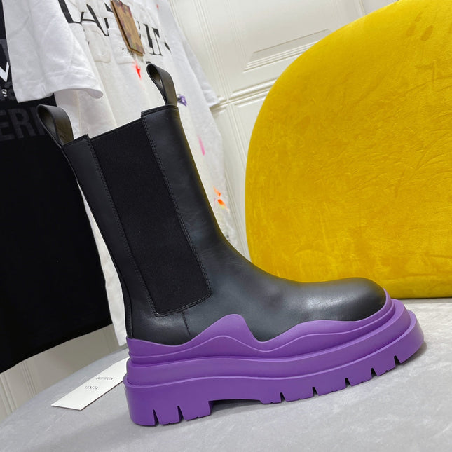 TIRE CHELSEA BOOT IN BLACK MIX ROYAL PURPLE CALFSKIN