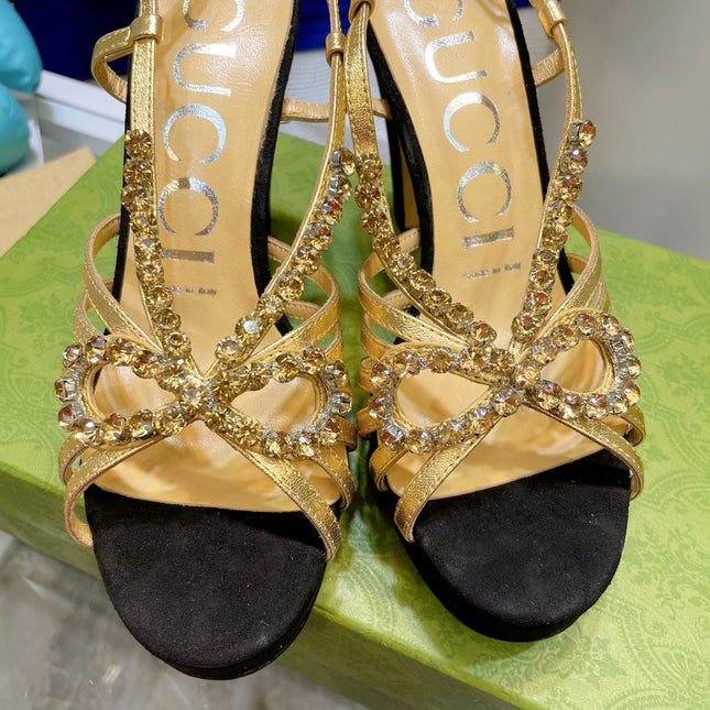 GG CRYSTAL HIGH HEEL SANDAL BLACK LAMBSKIN