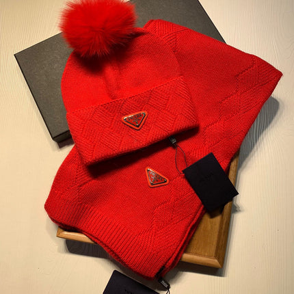 SET SCARF AND HAT IN CHERRY RED WOOL AND RABBIT FUR 416367