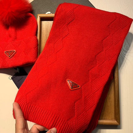 SET SCARF AND HAT IN CHERRY RED WOOL AND RABBIT FUR 416367