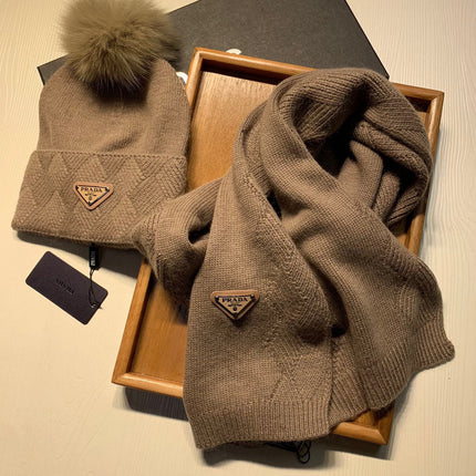 SET SCARF AND HAT IN MEDIUM BROWN WOOL AND RABBIT FUR 416364