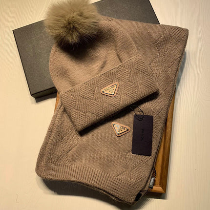 SET SCARF AND HAT IN MEDIUM BROWN WOOL AND RABBIT FUR 416364