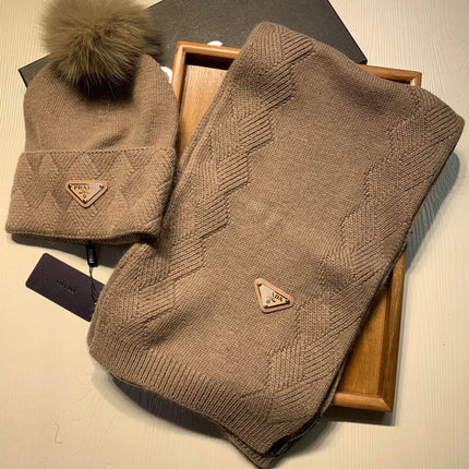 SET SCARF AND HAT IN MEDIUM BROWN WOOL AND RABBIT FUR 416364