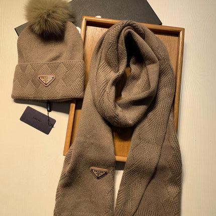 SET SCARF AND HAT IN MEDIUM BROWN WOOL AND RABBIT FUR 416364