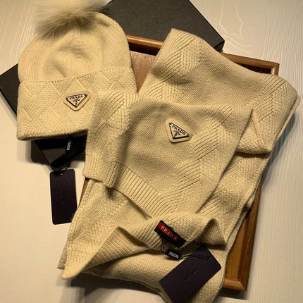 SET SCARF AND HAT IN BISQUE BEIGE WOOL AND RABBIT FUR 416365