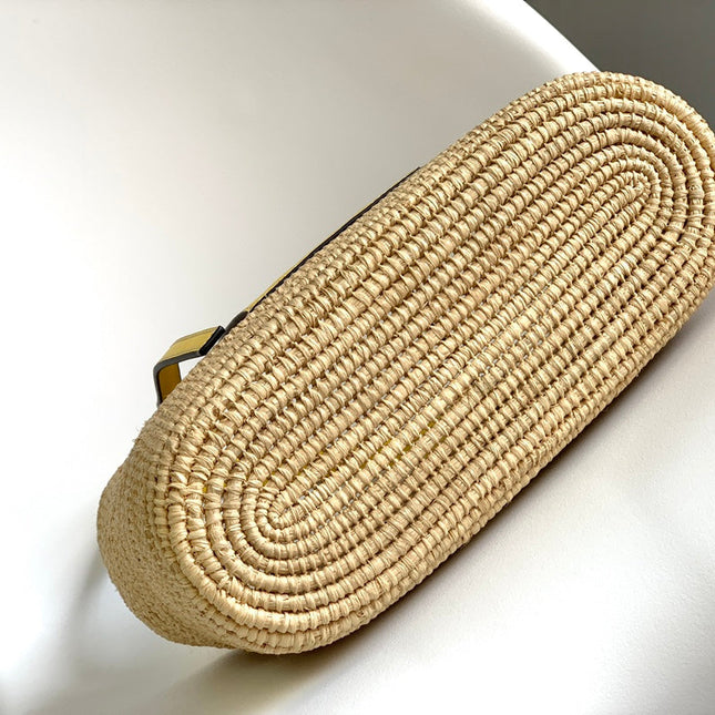 LOEWE 25S BASKET BAG 30 IN NATURAL MIX YELLOW RAFFIA CALFSKIN SHOULDER STRAP