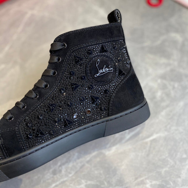 FUNNYTO STUDDED HIGH-TOP SNEAKERS IN BLACK LEATHER COMÈTE
