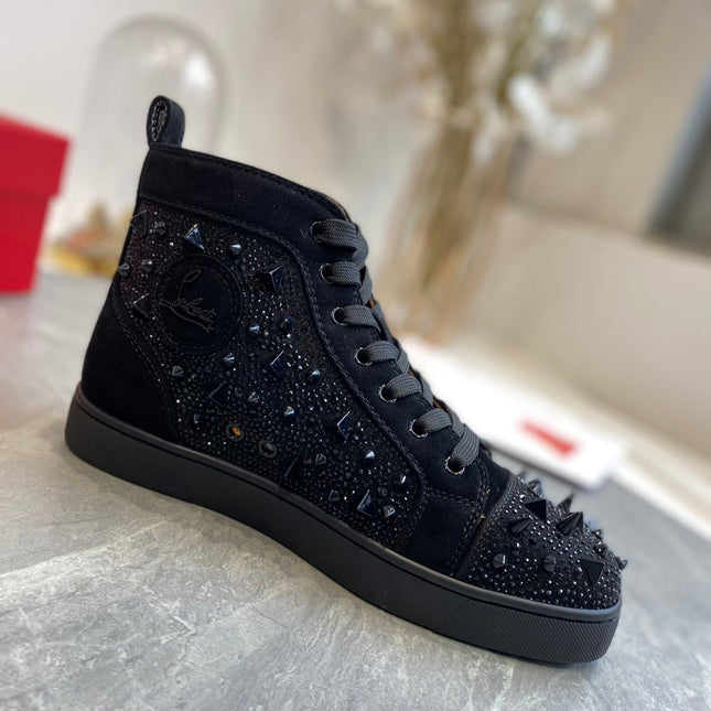 FUNNYTO STUDDED HIGH-TOP SNEAKERS IN BLACK LEATHER COMÈTE