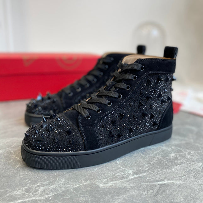 FUNNYTO STUDDED HIGH-TOP SNEAKERS IN BLACK LEATHER COMÈTE