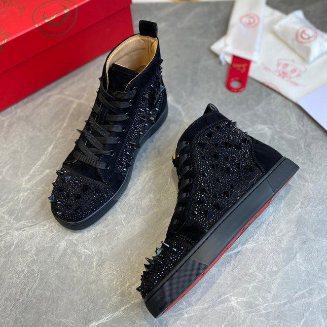 FUNNYTO STUDDED HIGH-TOP SNEAKERS IN BLACK LEATHER COMÈTE