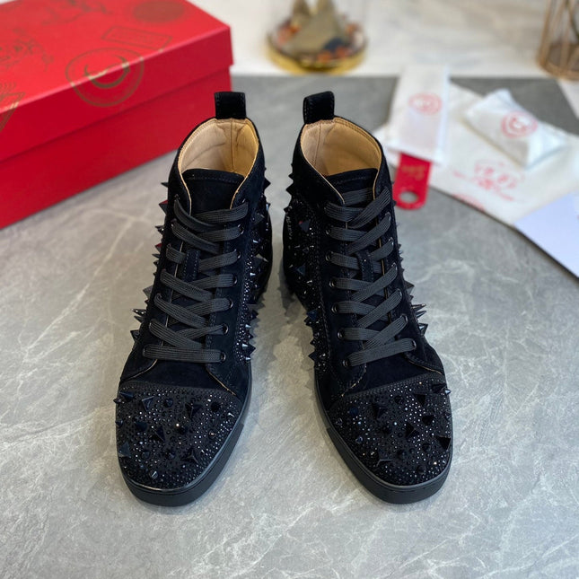 FUNNYTO STUDDED HIGH-TOP SNEAKERS IN BLACK LEATHER COMÈTE