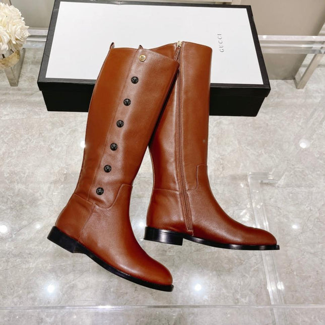 GG CLASSIC KNEE HIGH BOOTS IN BRONZE BROWN IMPORTED CALFSKIN