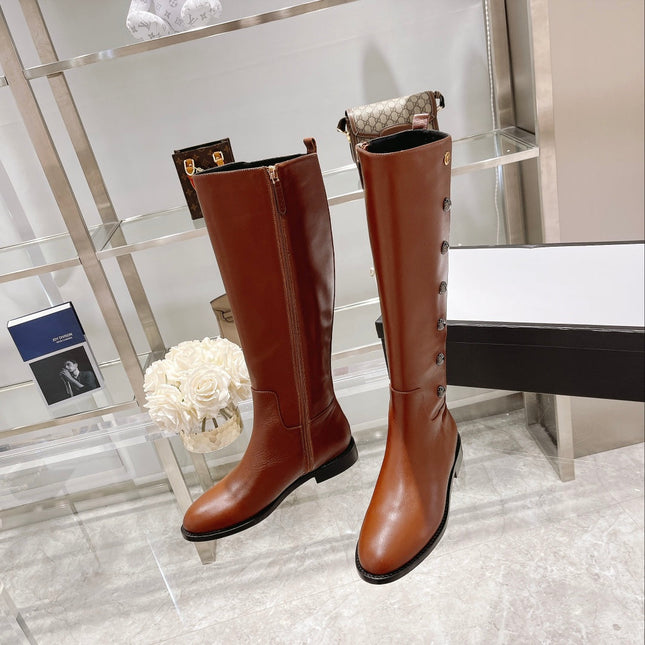 GG CLASSIC KNEE HIGH BOOTS IN BRONZE BROWN IMPORTED CALFSKIN