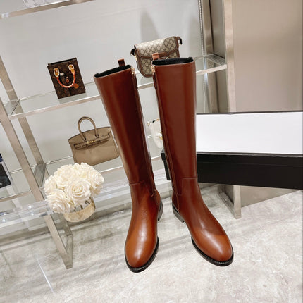 GG CLASSIC KNEE HIGH BOOTS IN BRONZE BROWN IMPORTED CALFSKIN