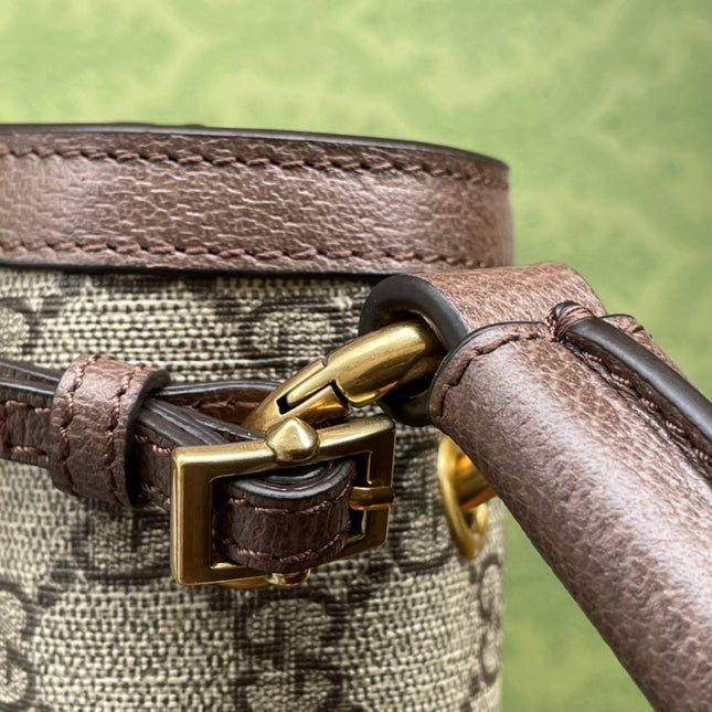 GG MINI 25 HANDBAG IN BEIGE CANVAS AND BROWN CALFSKIN