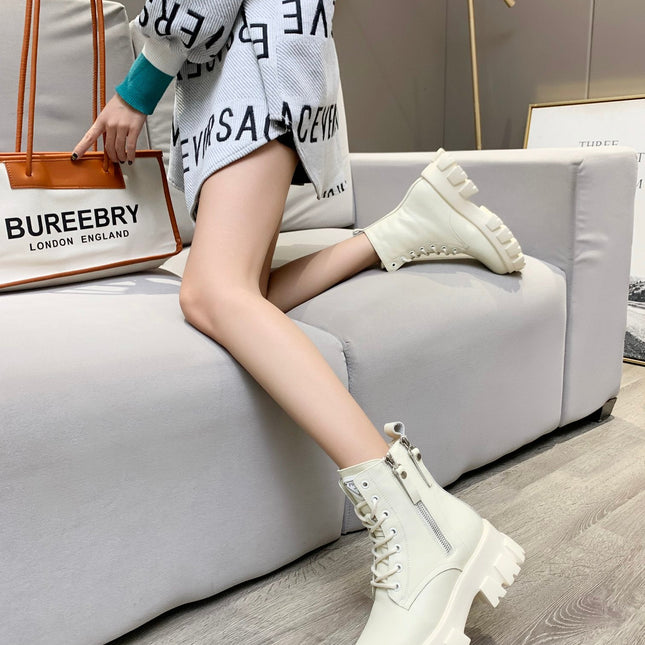 PRADA 25S SNOW BOOTS  IN WHITE CALFSKIN