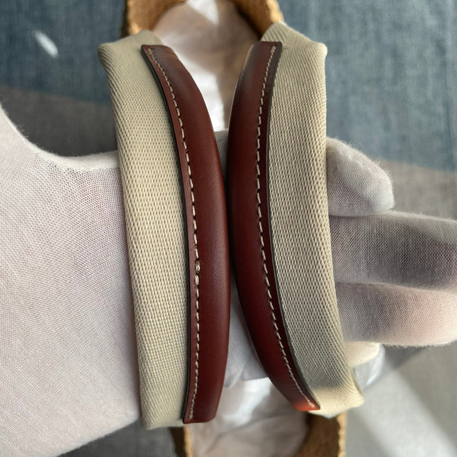 LAGRE WOODY TOTE BAG 48 IN NATURAL FIBERS BEIGE WEBBING BROWN CALFSKIN