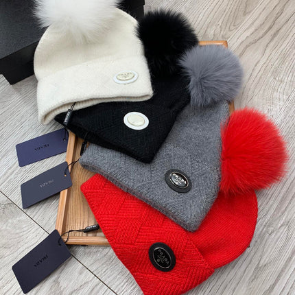 BEANIE HAT IN WHITE WOOL AND RABBIT FUR 346716