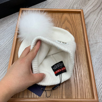 BEANIE HAT IN WHITE WOOL AND RABBIT FUR 346716