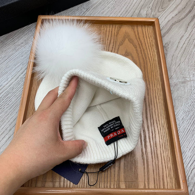 BEANIE HAT IN WHITE WOOL AND RABBIT FUR 346716